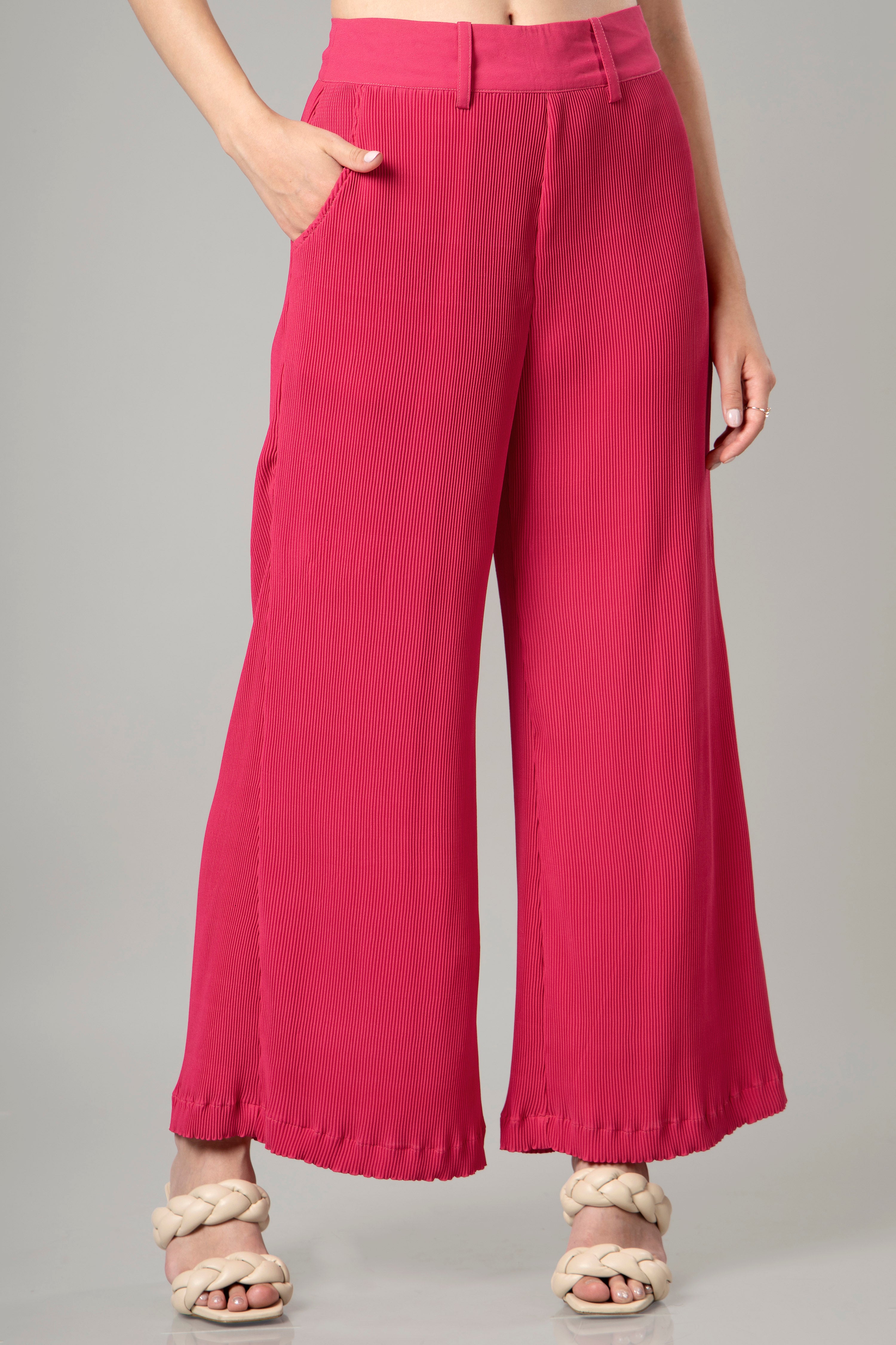 Exclusive Hot Pink Pleated Ladies Bottom Wear
