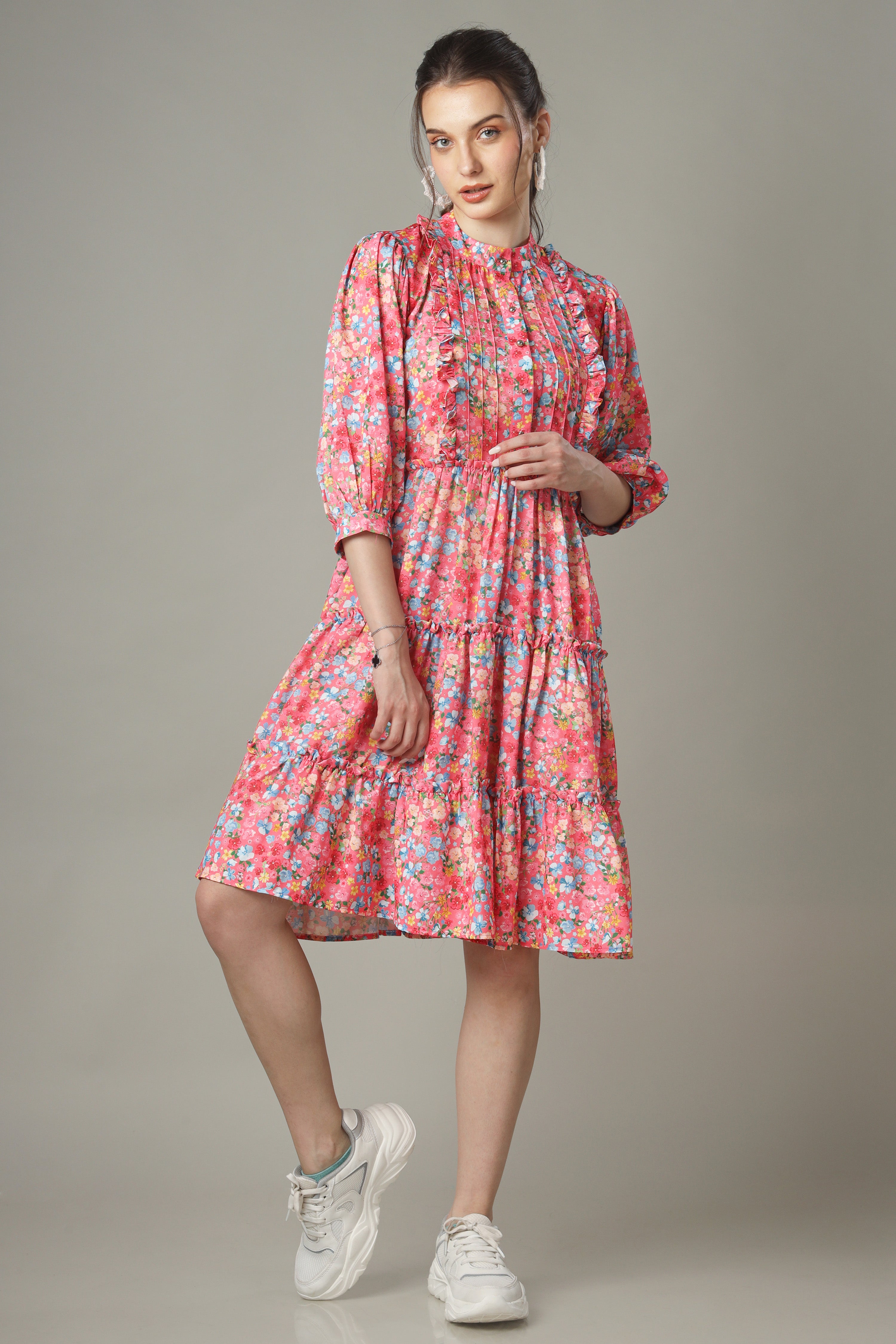 TIERED COTTON BUTTON DOWN DRESS