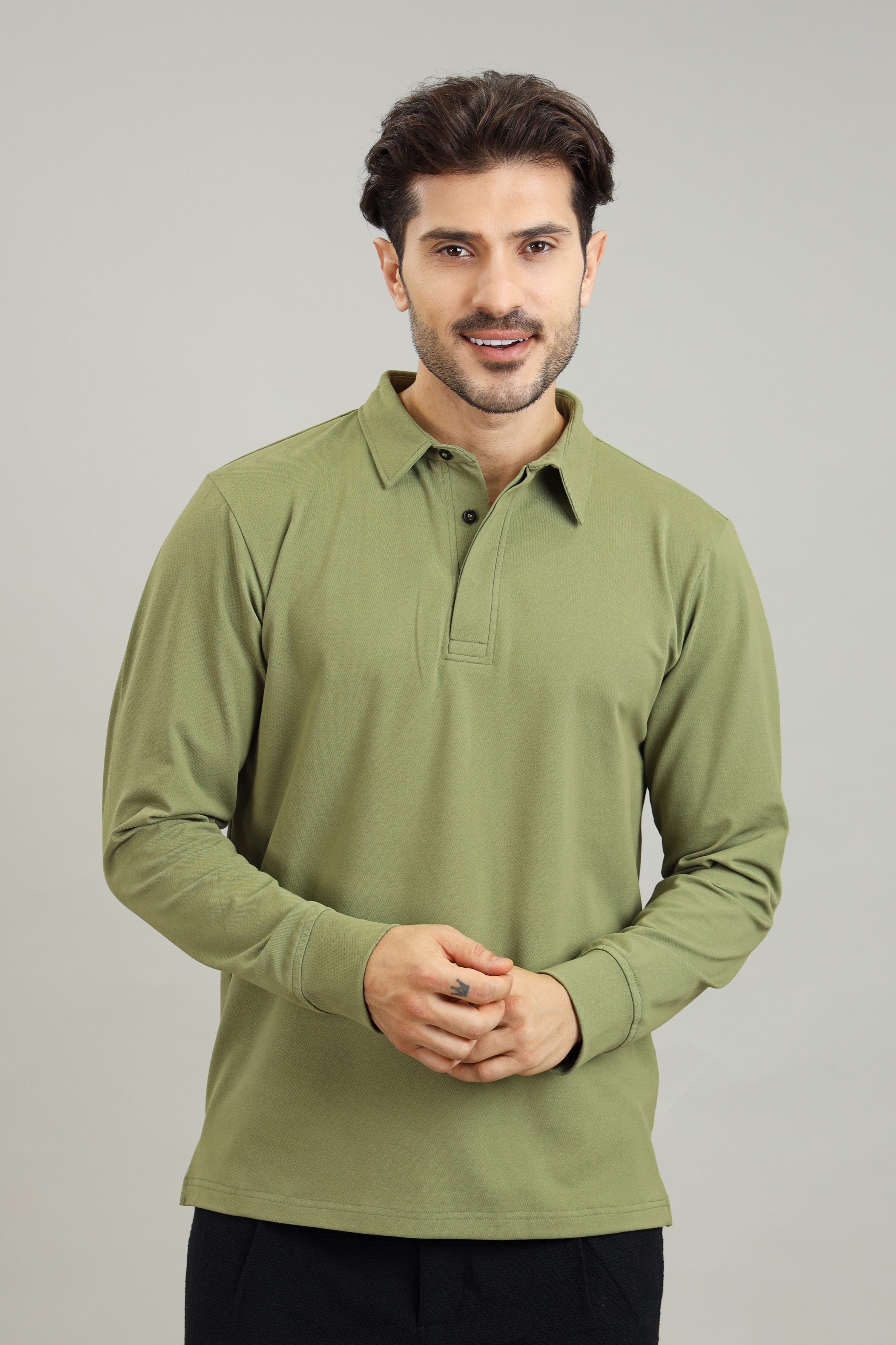 Mens green long sleeve polo shirt hotsell