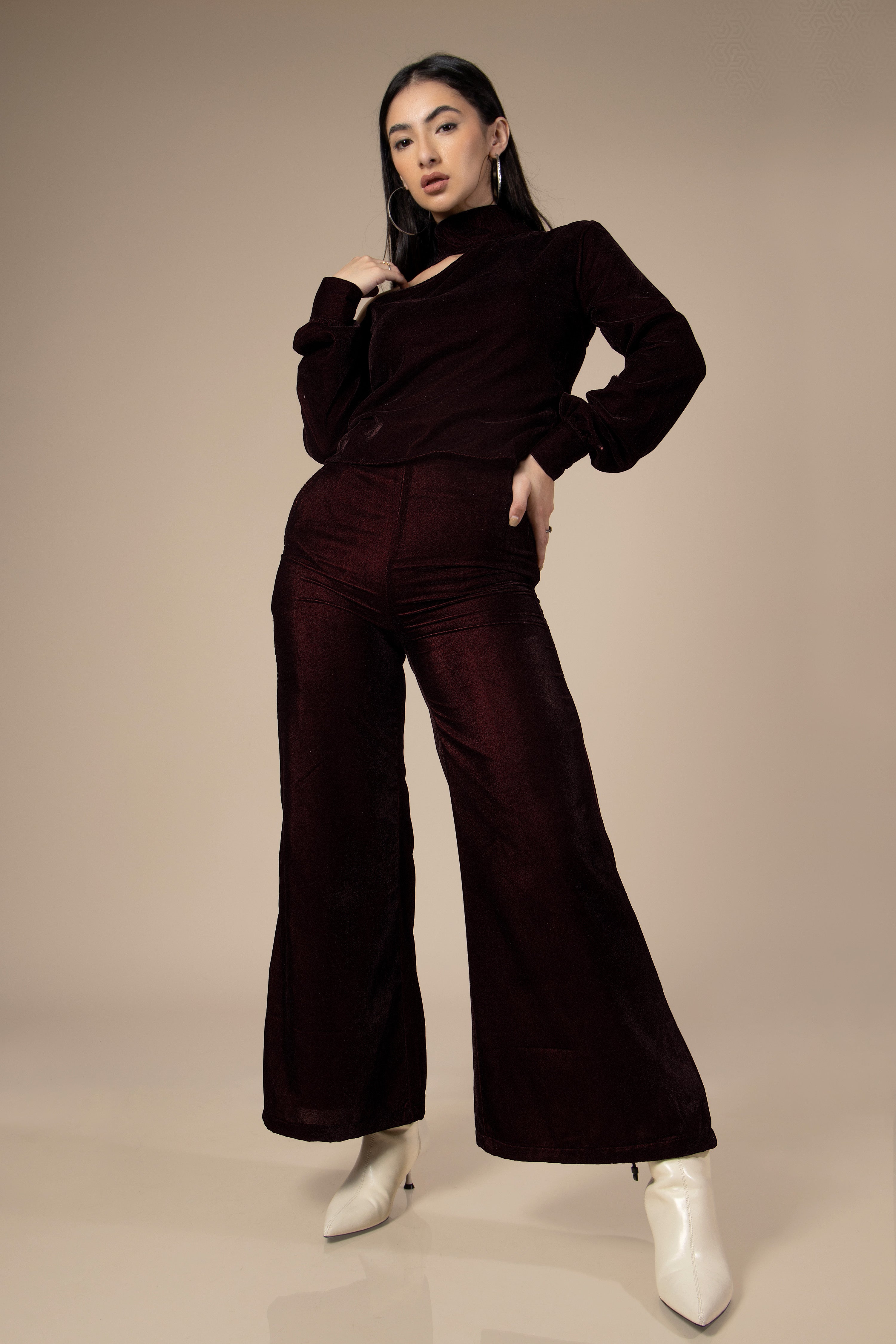 Maroon Solid Co-ord Set With Dupatta