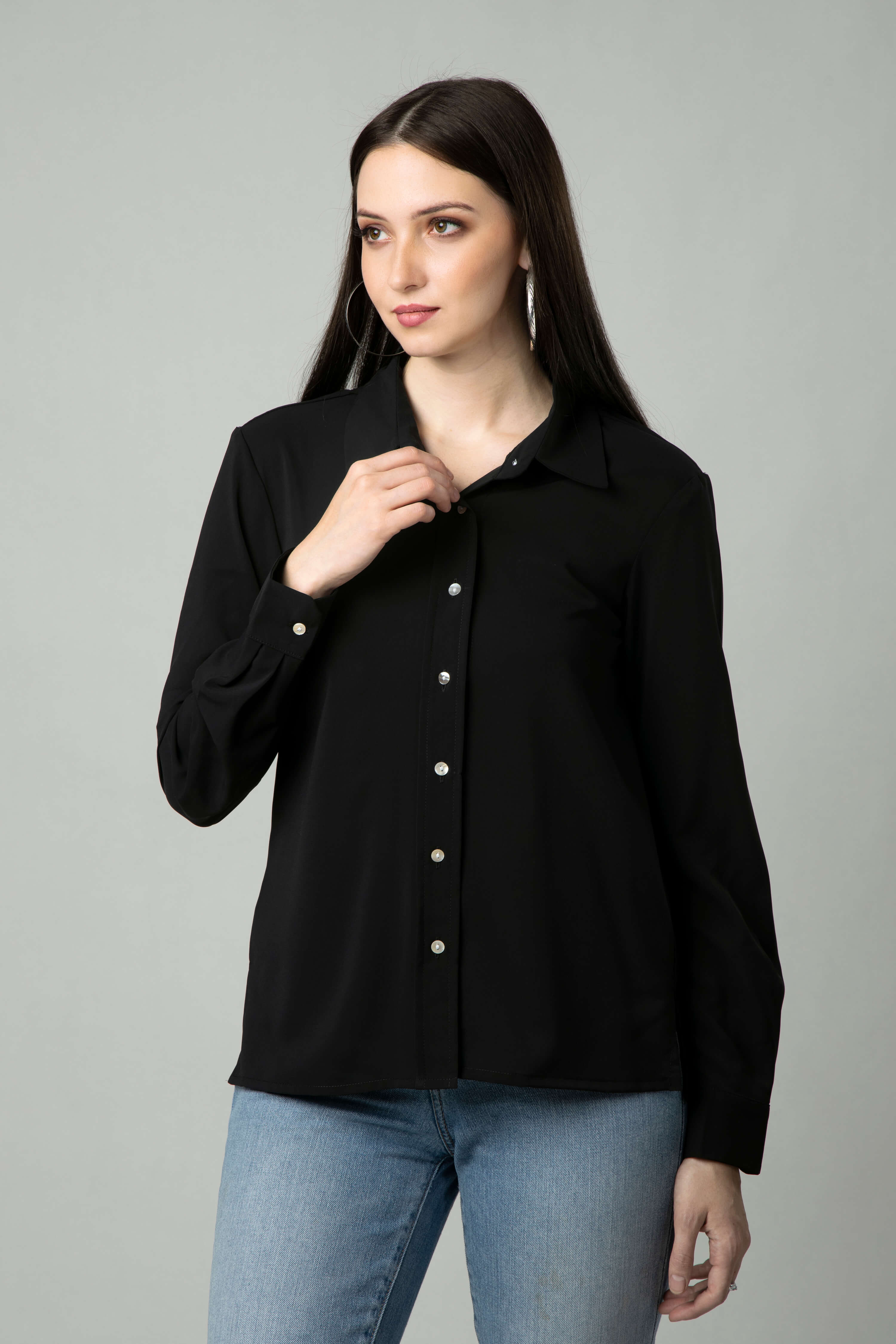 Peak Collar Shirt - Black main image 0
