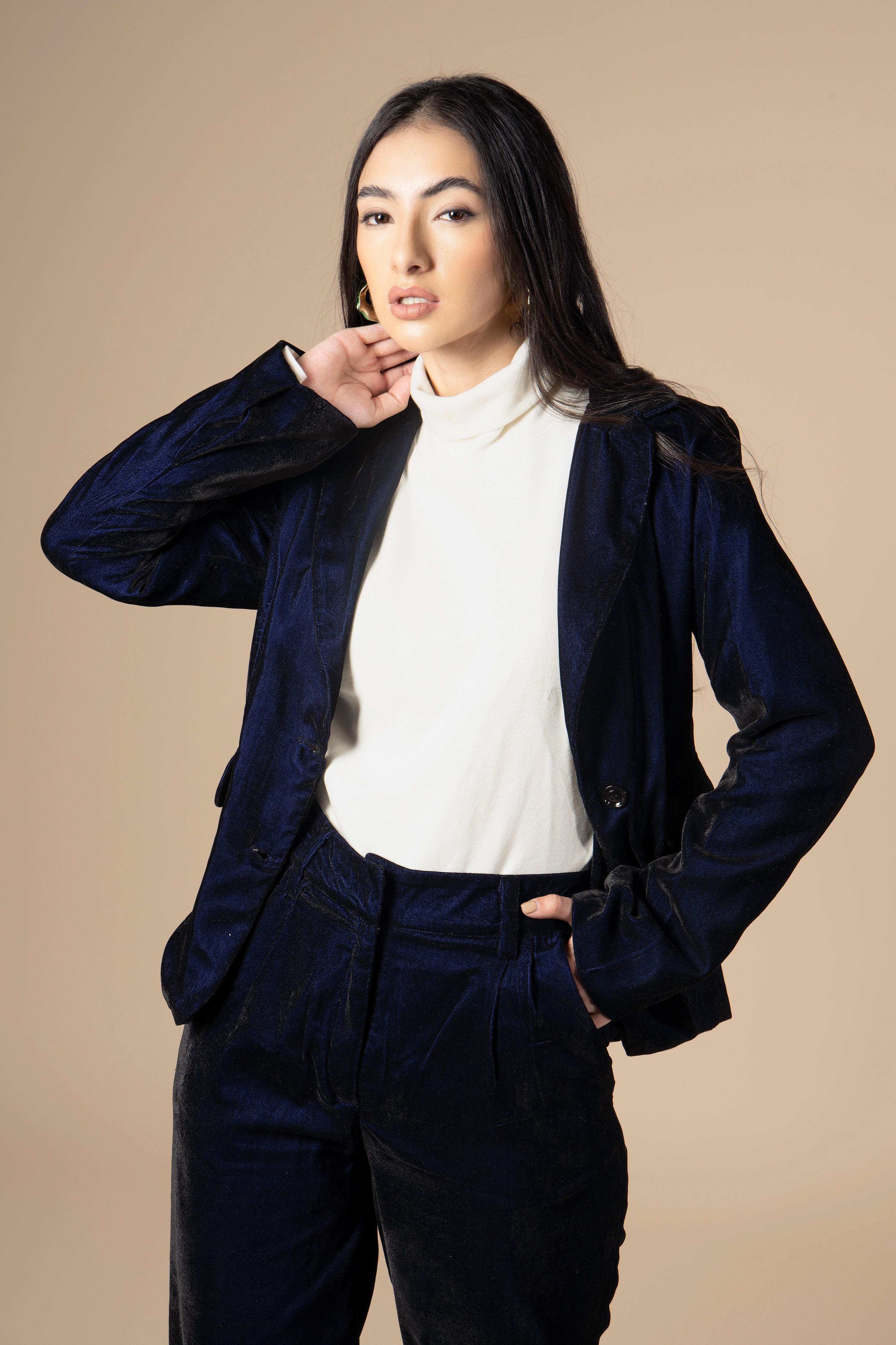 Women's blue velvet on sale blazer