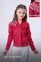 Exclusive Girls Stone And Pearl Hand Embellish Work Top