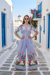 Trending Now Front Buttoned V Neck Wide Leg Jumpsuit