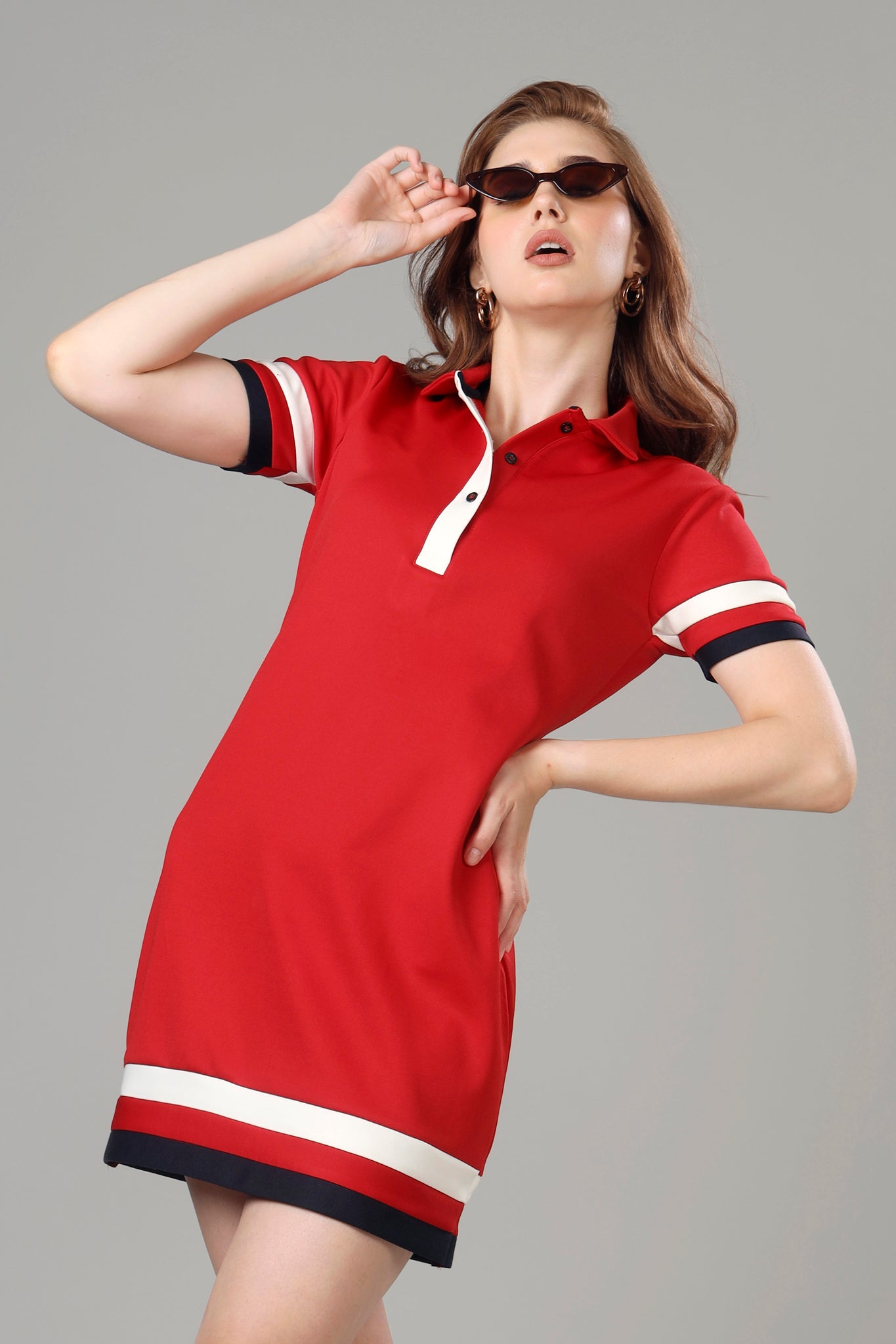 Exclusive Scarlet Red Polo Midi Dress For Women