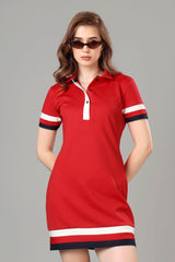 Exclusive Scarlet Red Polo Midi Dress For Women