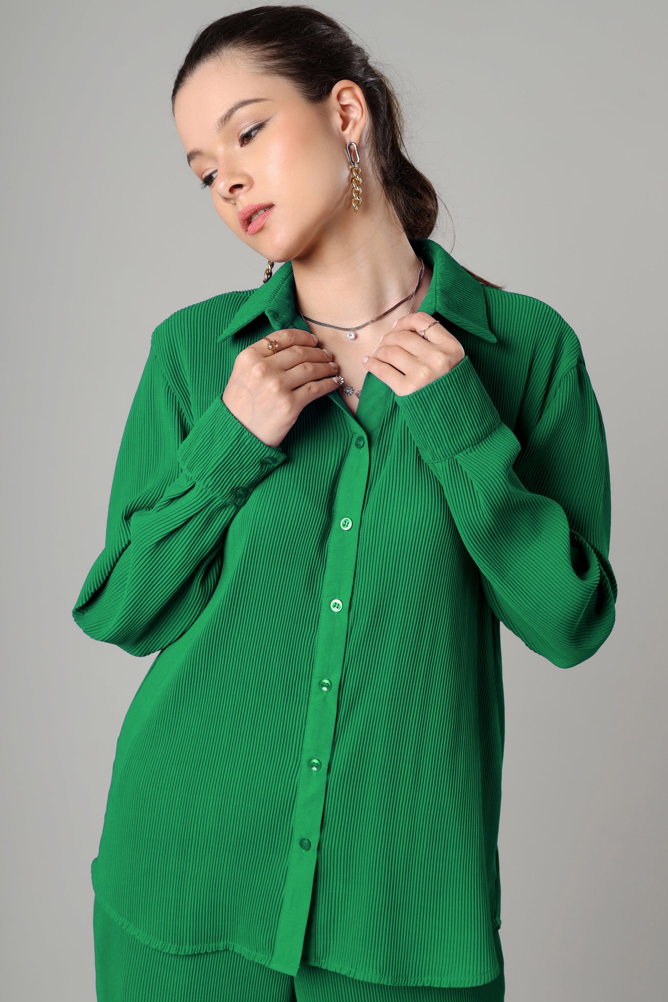 Exclusive Emerald Pleated Co-Ord Set For Women