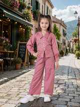 Vintage Button-Down Check Girls Co-Ord Set