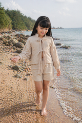 Soft Pure Cheese Cotton Shirt And Shorts Girls Co-Ord Set