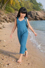 Cute Tie Strap Pure Cheese Cotton Comfort Wear Girls Jumpsuit