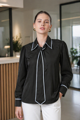 Womens Shirt With Designer Neck Tie And Contrast Finish
