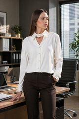 Solid White Special Neckline Womens Shirt