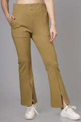 Peanut Brown Slit Regular Fit Women's Trousers