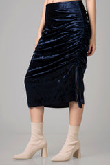 Women Casual Blue Velvet Pencil Skirt