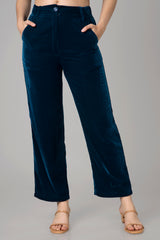 Wokens Solid Green Velvet Essential Trouser