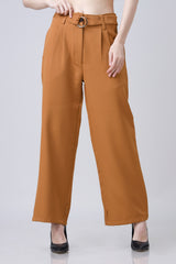Solid Straight Fit Casual Pants For Women