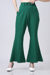 Pine Green Wide Leg Belted Pant For Women