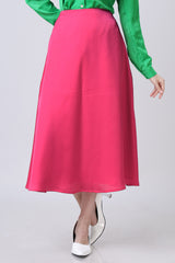 Women Hot Pink Solid A-Line Midi Skirt