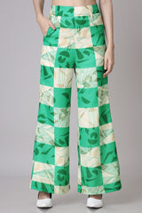 Women Green Regular Fit Checked Flared Trouser