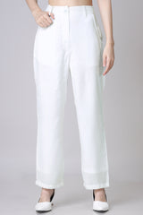 White Plain Solid Casual Trouser