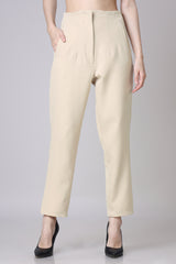 White Plain Solid Casual Trouser