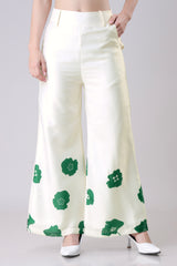 Flared Green Floral Trousers For Women