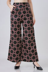 Trendy Black Geometric Flared Trousers For Womens