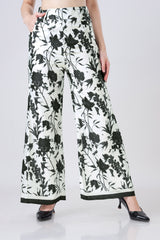Black Floral Flared Trousers For Womens