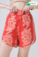 Traditional Floral Loose Fit Cotton Shorts For Women