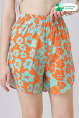 Abstract Floral Loose Fit Cotton Shorts For Women