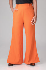 Formal Orange Smart Chain-Closure Wide-Leg Pant