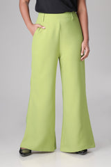 Formal Olive Green Smart Chain-Closure Wide-Leg Pant