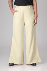 Formal Beige Smart Chain-Closure Wide-Leg Pant