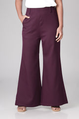 Formal Plum Purple Smart Chain-Closure Wide-Leg Pant