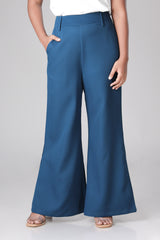 Formal Austronaut Blue Smart Chain-Closure Wide-Leg Pant