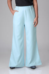 Formal Sky Blue Smart Chain-Closure Wide-Leg Pant