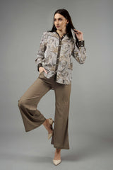 Abstract Collar Neck Flared Bottom Co-Ord Set