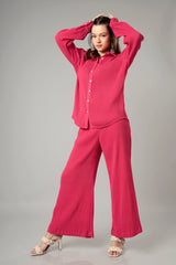 Exclusive Hot Pink Pleated Co-Ord Set For Women