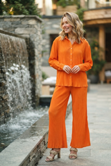 Exclusive Apricot Pleated Co-Ord Set For Women