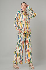 Exclusive Abstract Floral Pleated Co-Ord Set For Women