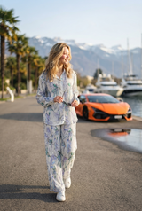 Exclusive Creamy Leafage Pleated Co-Ord Set For Women