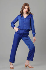 Cool Blue Croped Shirt Co-Ord Set For Women