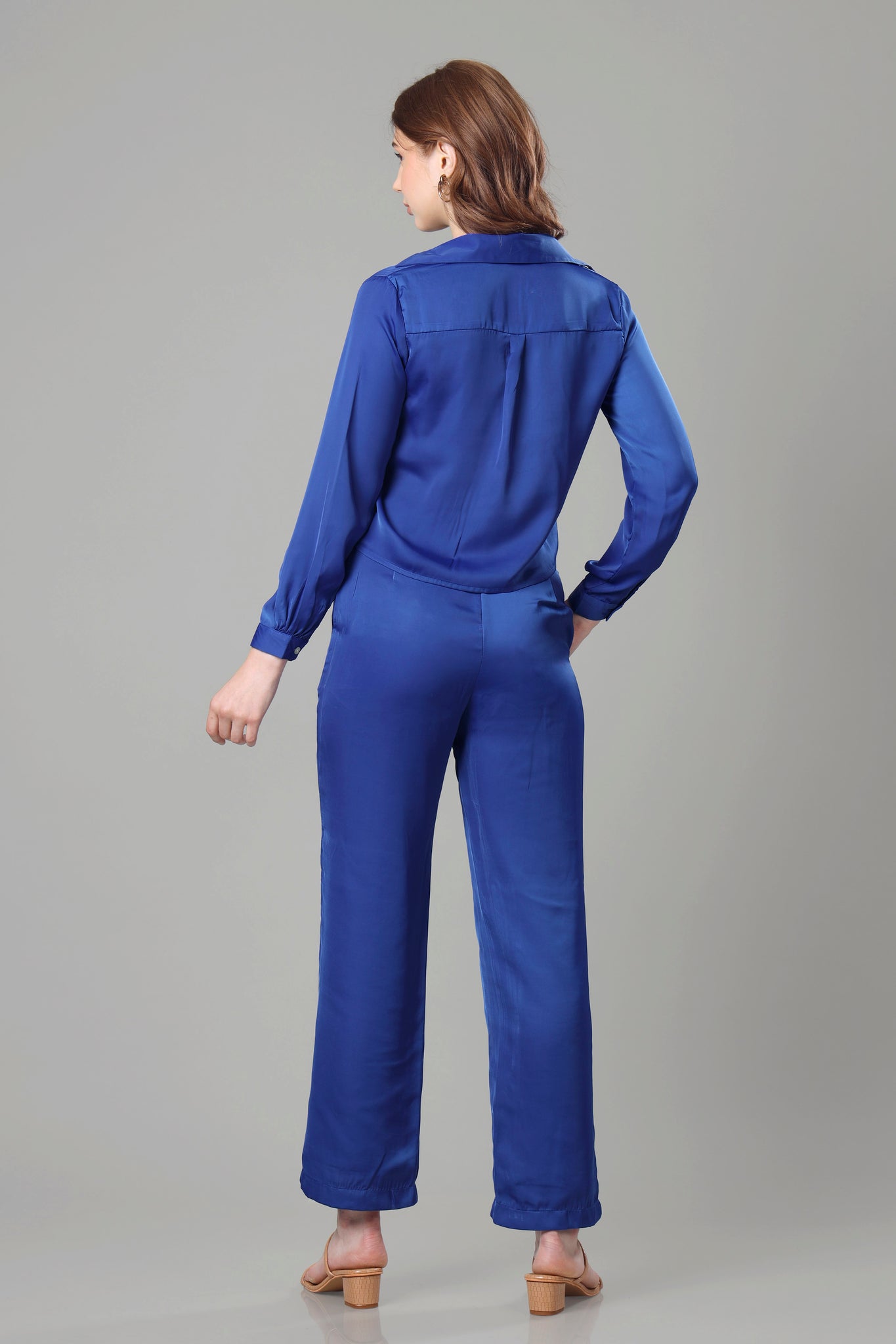 Cool Blue Copeed Shirt Co-Ord Set For Women