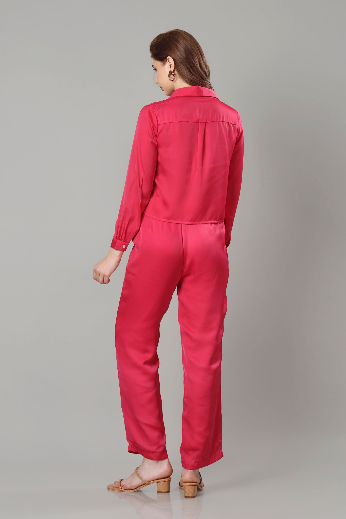 Hot Pink Copeed Shirt Co-Ord Set For Women