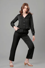 Luxurious Black Croped Shirt Co-Ord Set For Women