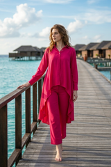 Exclusive Dip Hem Oversized Shirt Co-Ord Set For Women