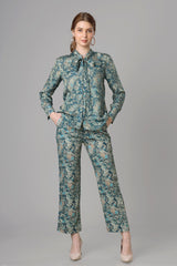 Seamless Paisley Tie-Up Neck Co-Ord Set For Women