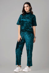 Velvet High Neck Co-Ord Set For Women