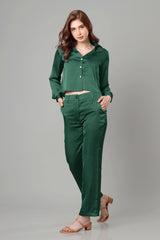 Luxurious Green Croped Shirt Co-Ord Set For Women
