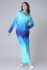 Women's Ombre Shirt And Wide Leg Trouser Co-Ord Set